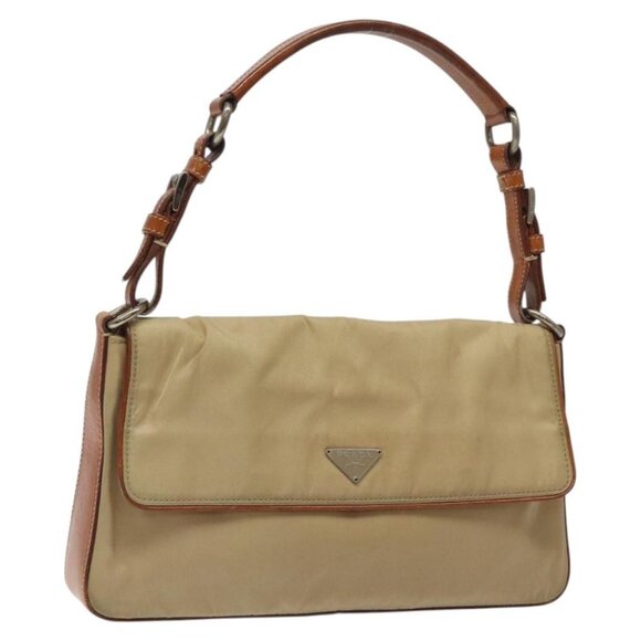 PRADA Shoulder Bag Nylon Beige Silver Auth 127381 - Picture 1 of 16